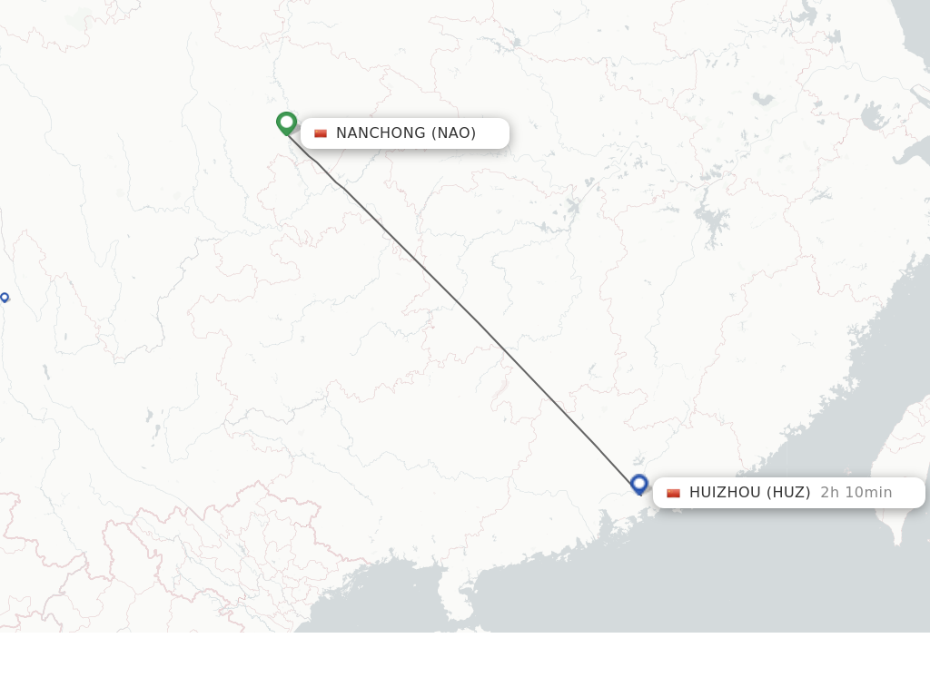 Flights from Nanchong to Huizhou route map