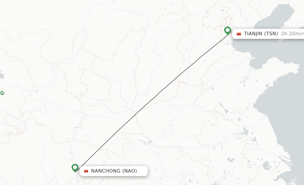 Flights from Nanchong to Tianjin route map
