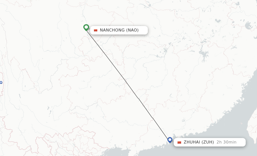 Flights from Nanchong to Zhuhai route map
