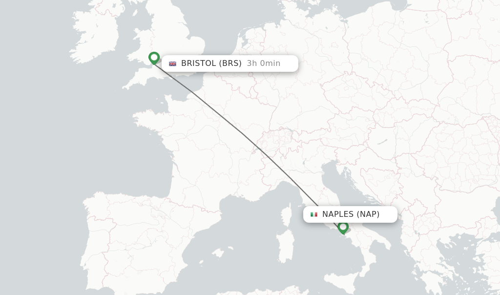 Flights from Naples to Bristol route map