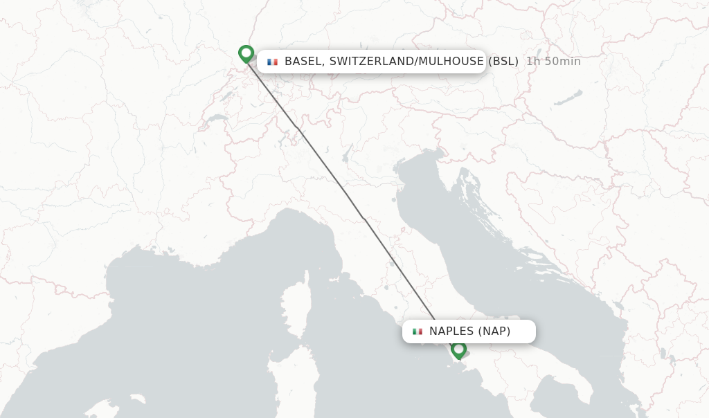Flights from Naples to Basel, Switzerland/Mulhouse route map