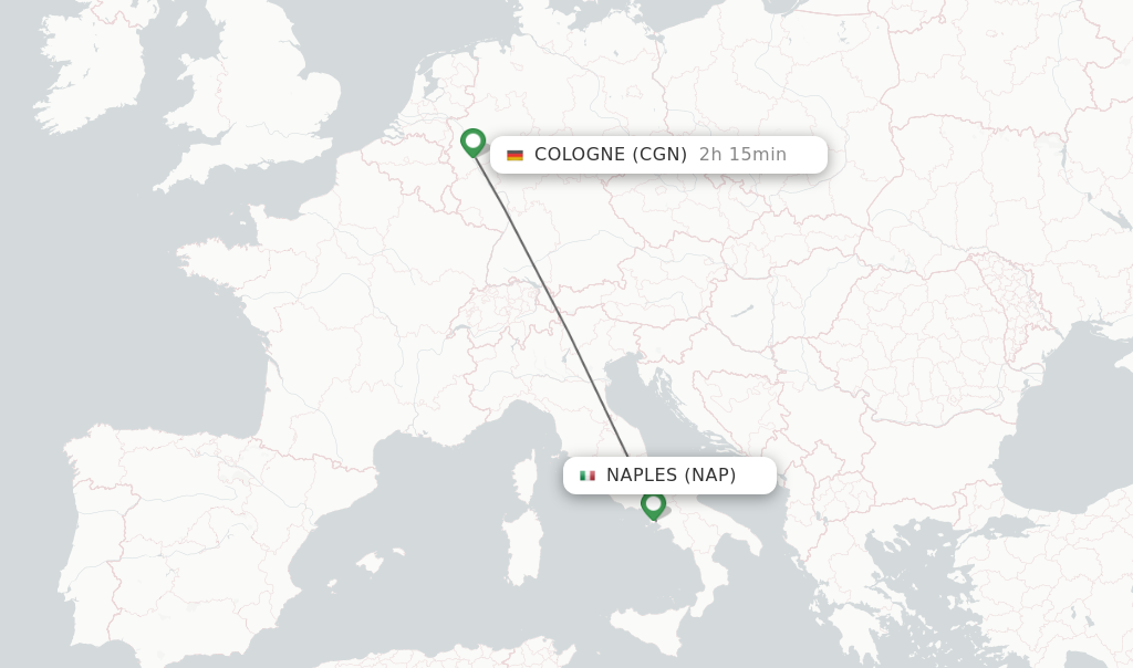 Flights from Naples to Cologne route map
