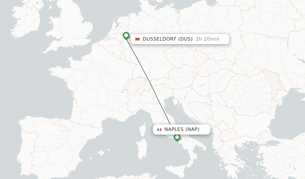 Flights from Naples to Dusseldorf route map