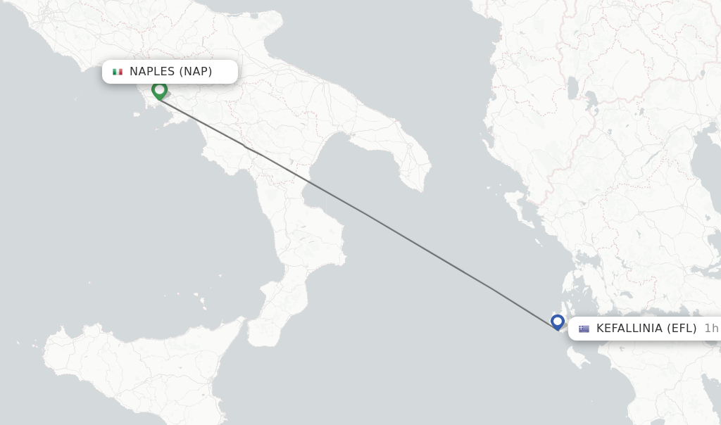 Flights from Naples to Kefallinia route map