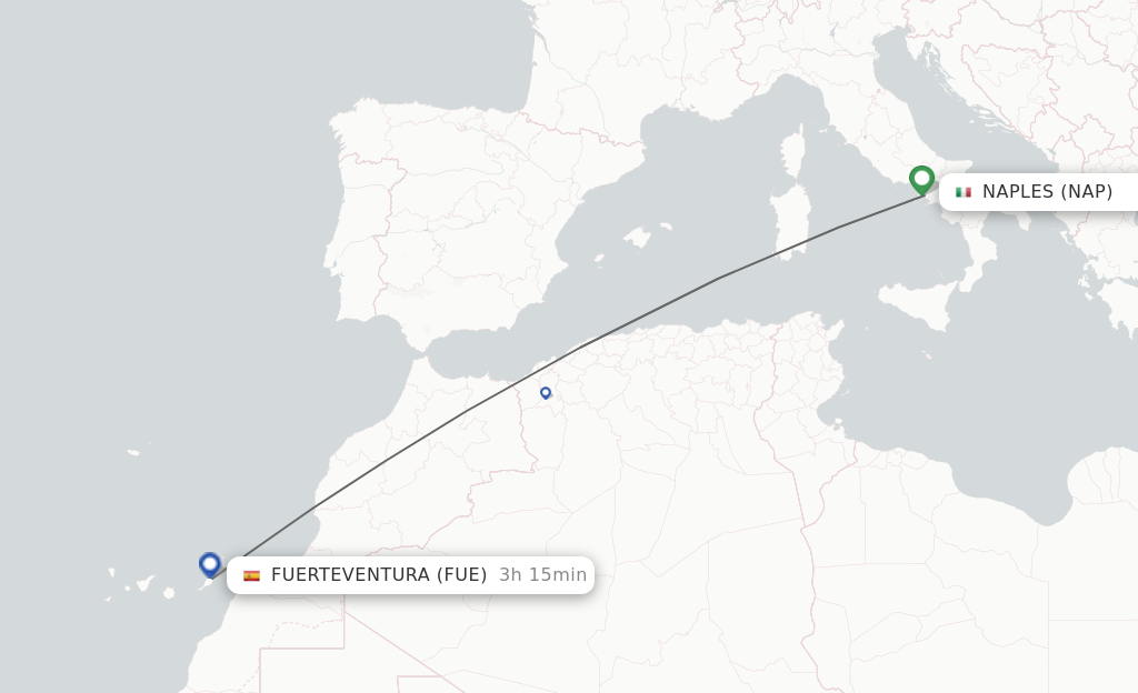 Flights from Naples to Puerto del Rosario route map