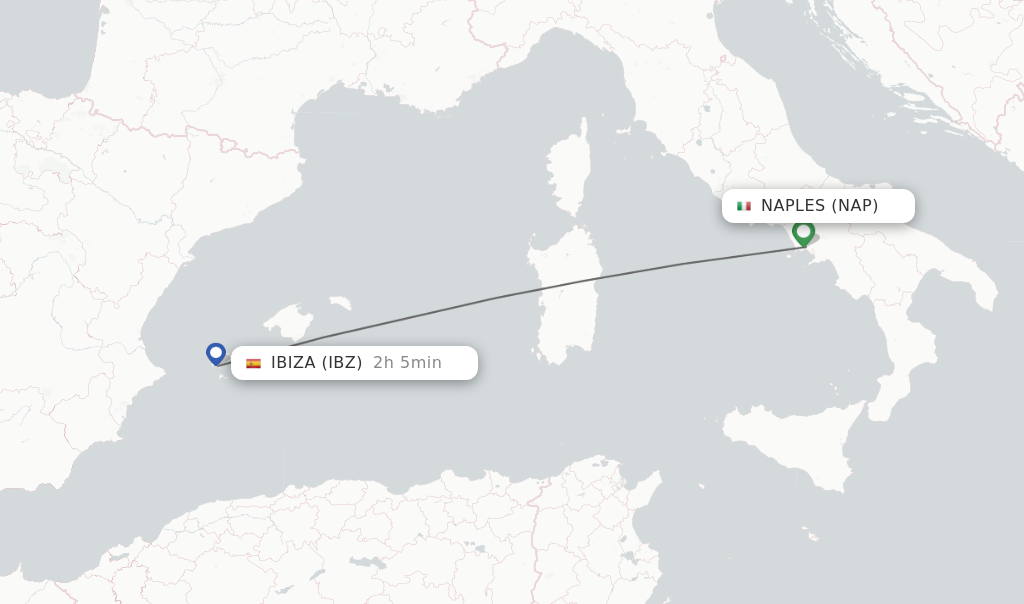 Flights from Naples to Ibiza route map