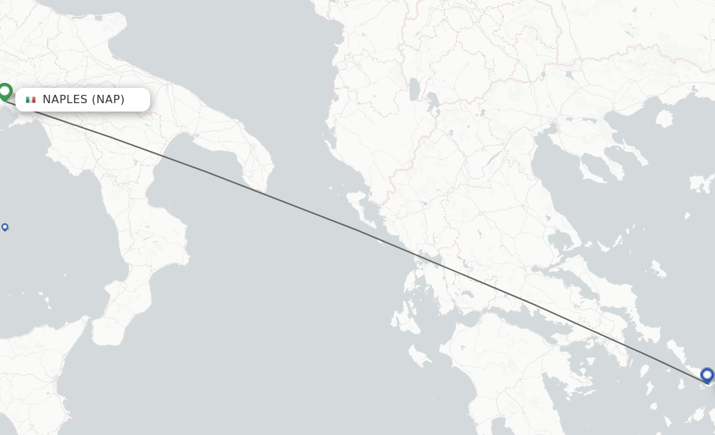 Flights from Naples to Mykonos route map