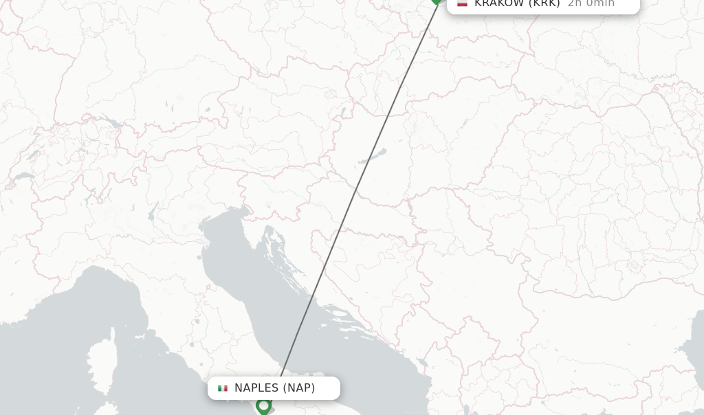 Flights from Naples to Krakow route map