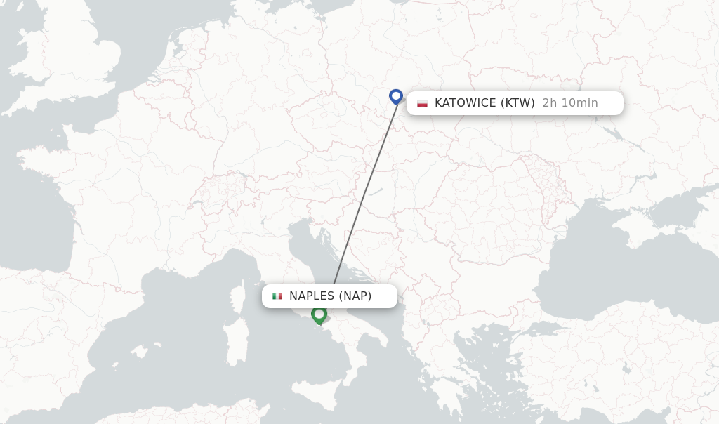 Flights from Naples to Katowice route map