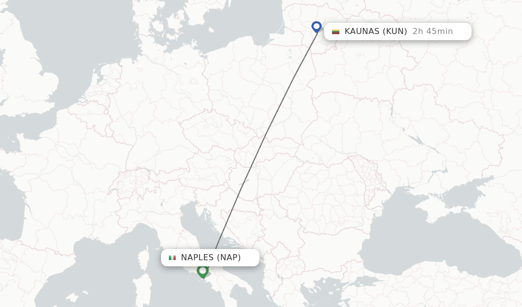 Flights from Naples to Kaunas route map