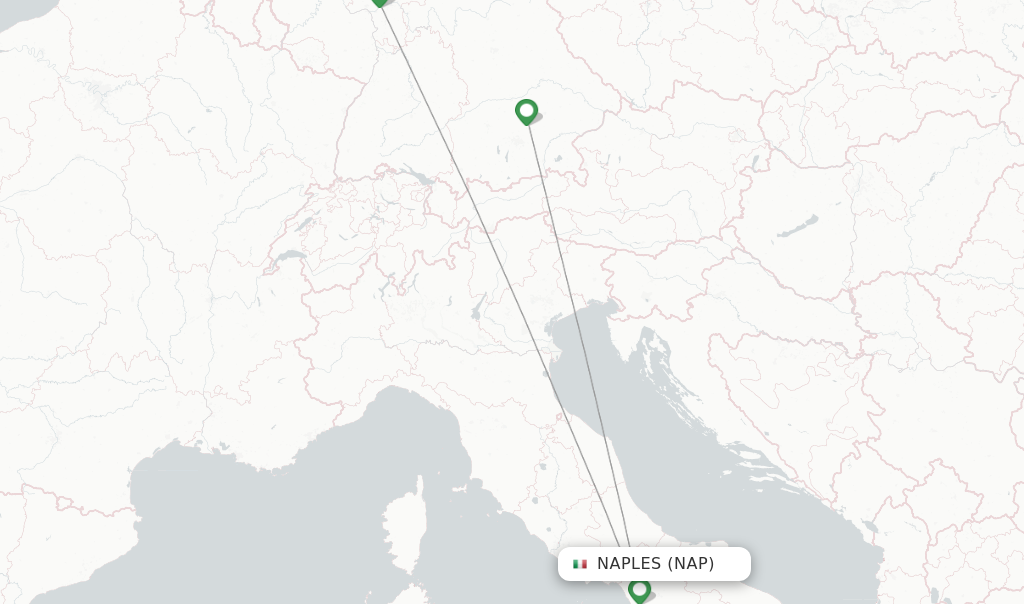 Route map with flights from Naples with Lufthansa