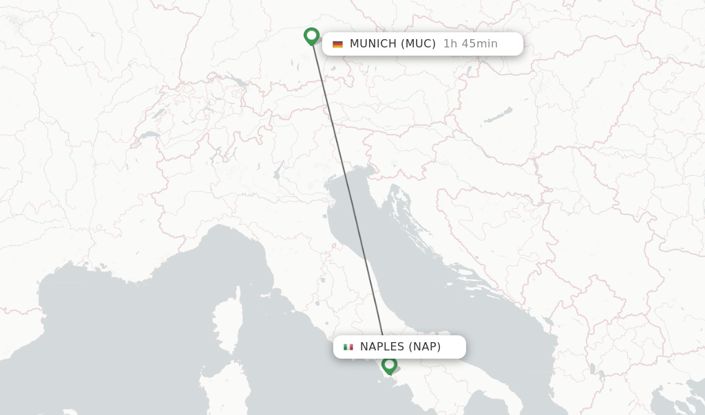 Flights from Naples to Munich route map