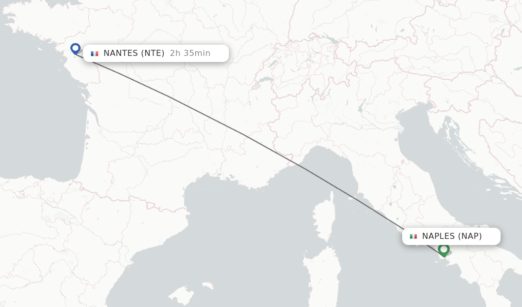 Flights from Naples to Nantes route map