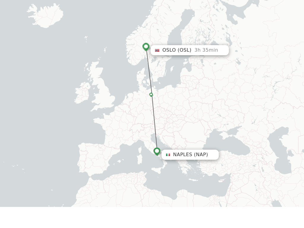 Flights from Naples to Oslo route map