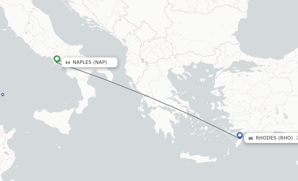 Flights from Naples to Rhodes route map