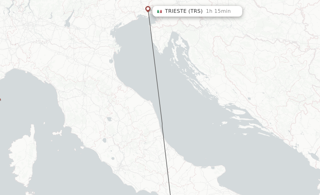 Flights from Naples to Trieste route map