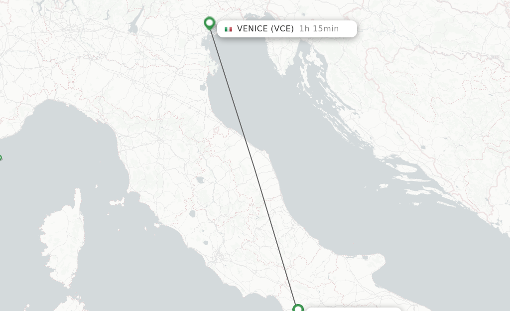 Flights from Naples to Venice route map