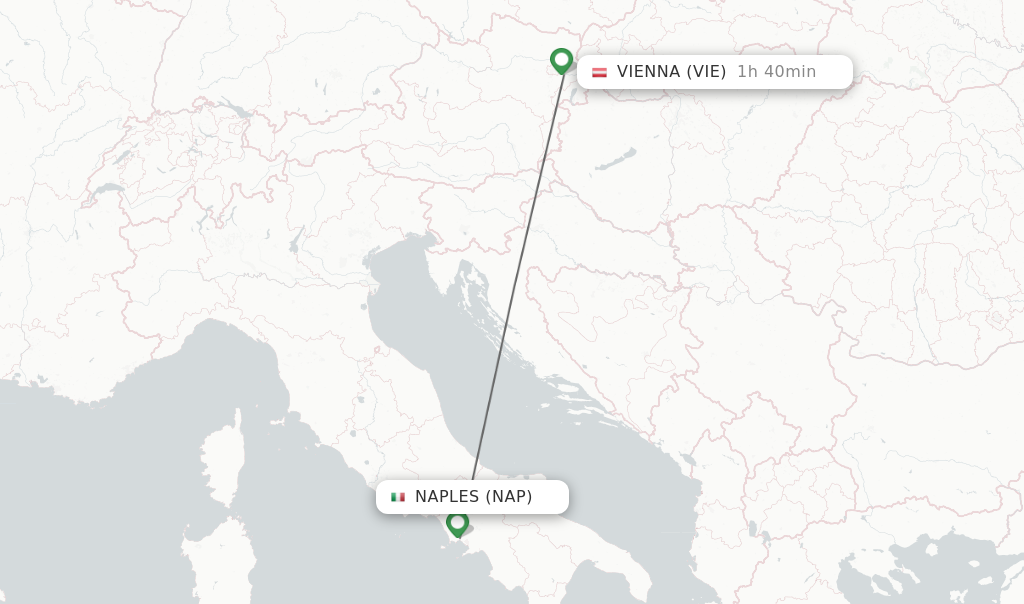 Flights from Naples to Vienna route map
