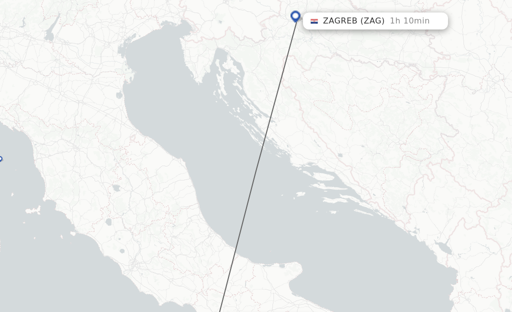 Flights from Naples to Zagreb route map