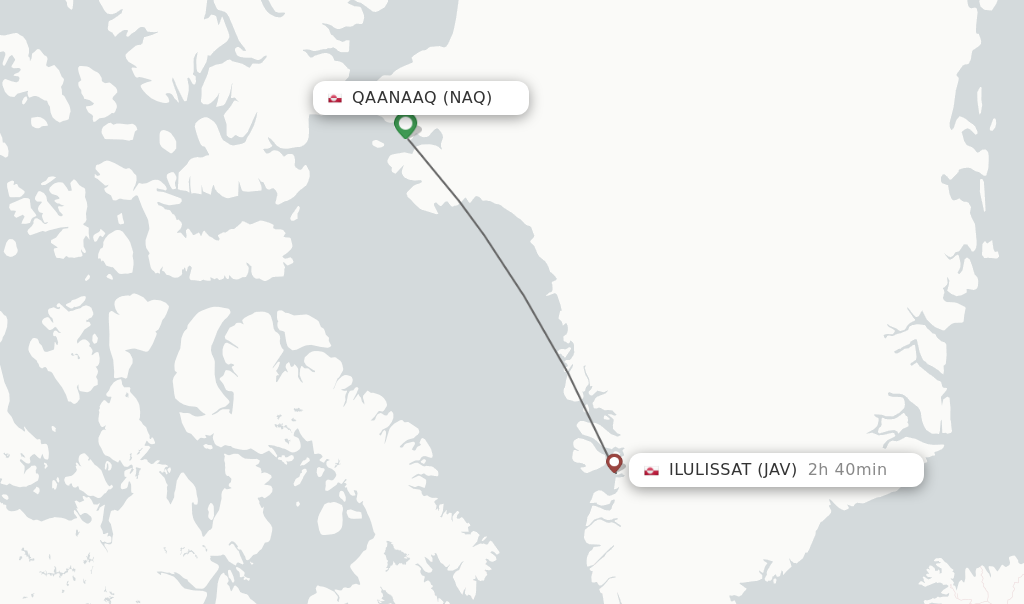 Flights from Qaanaaq to Ilulissat route map