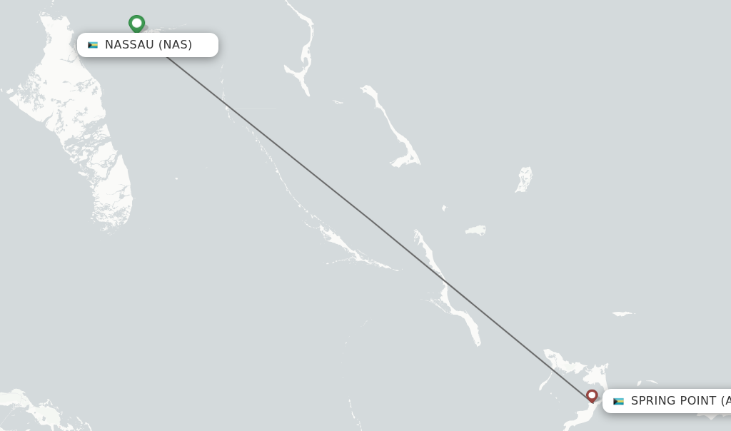 Flights from Nassau to Spring Point route map