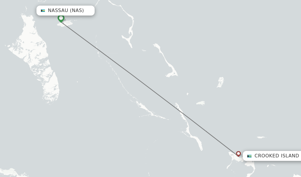 Flights from Nassau to Crooked Island route map