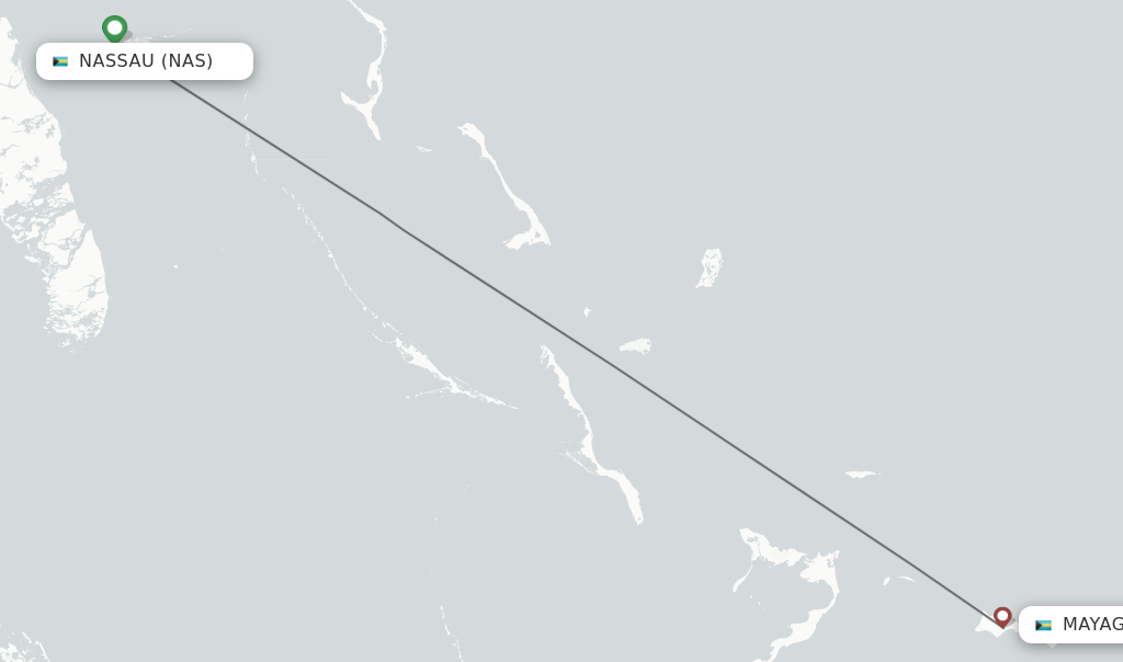 Flights from Nassau to Mayaguana route map