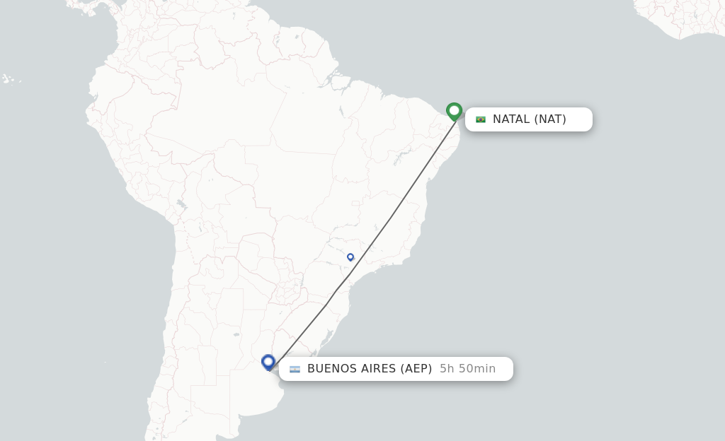 Flights from Natal to Buenos Aires route map