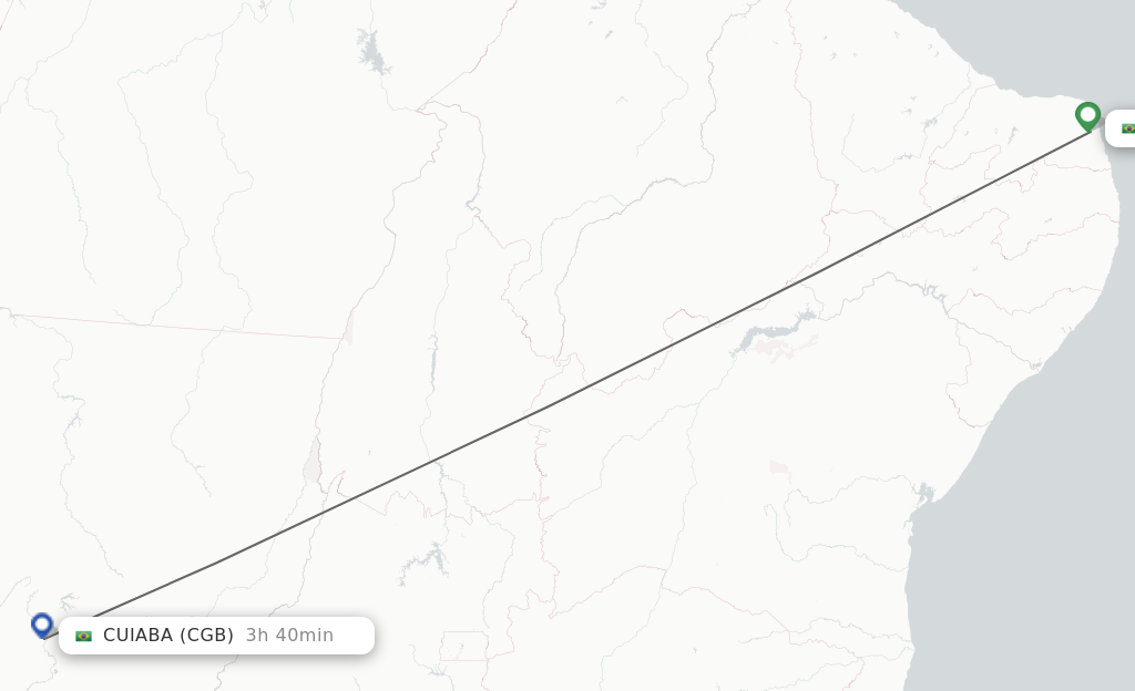 Flights from Natal to Cuiaba route map