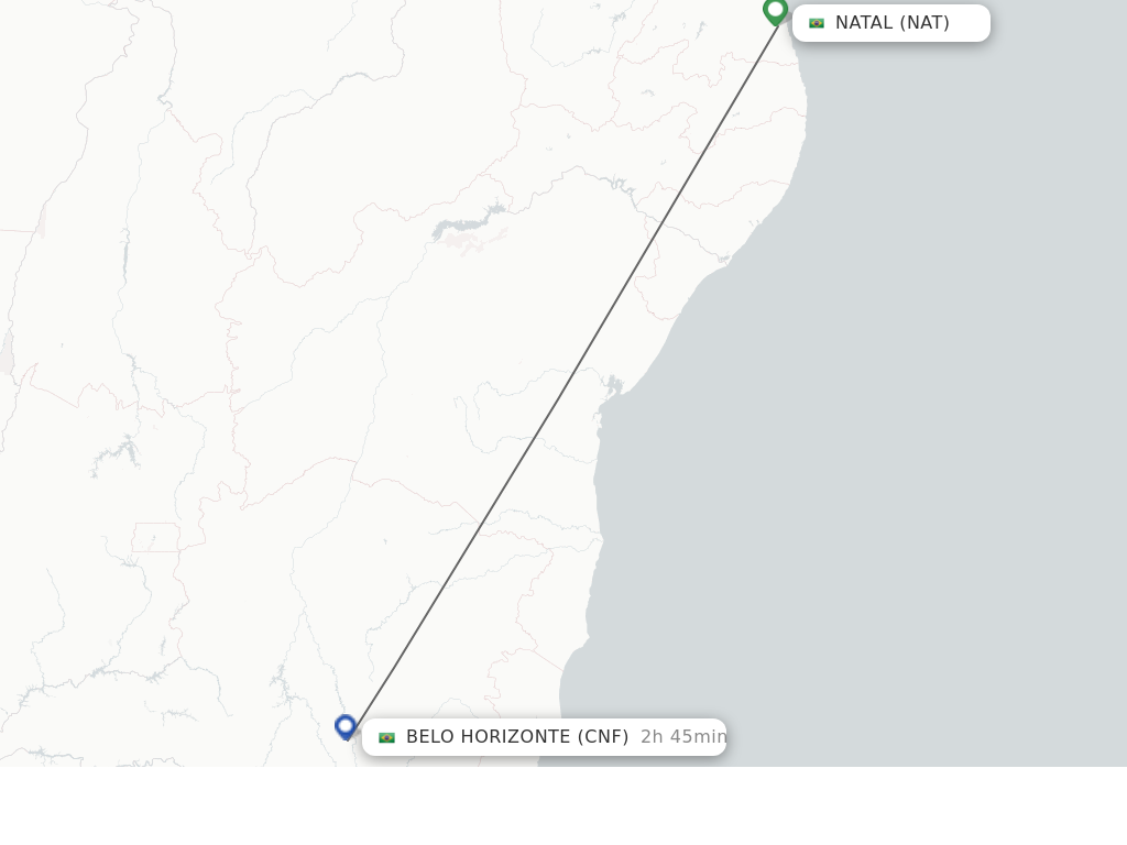 Flights from Natal to Belo Horizonte route map