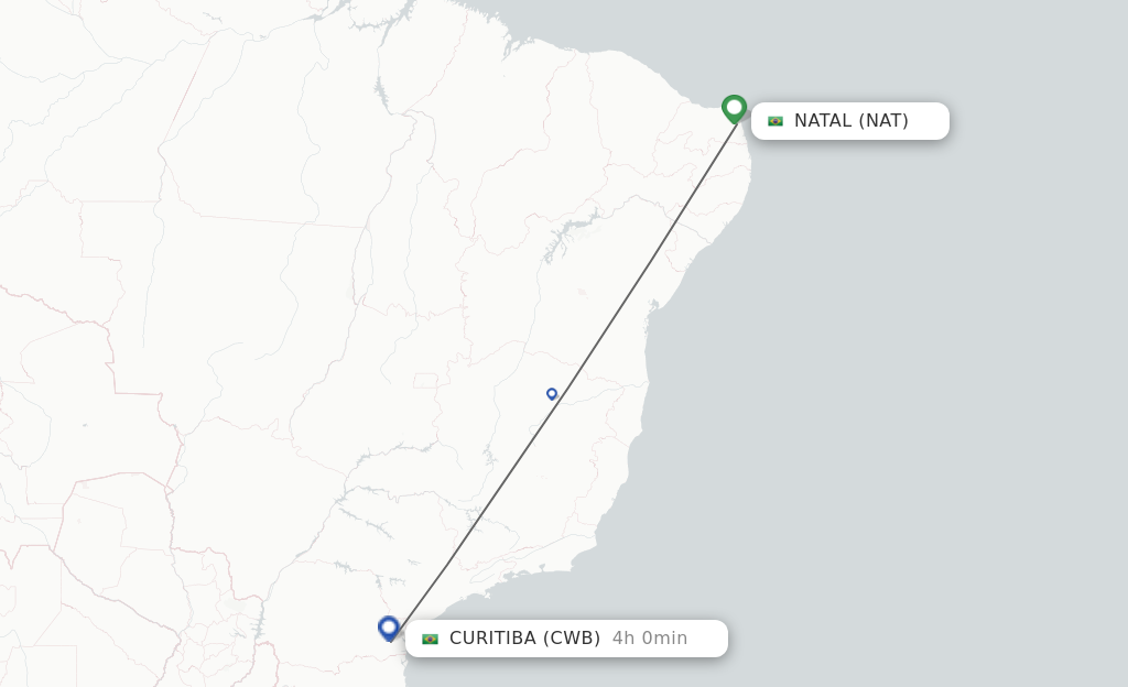 Flights from Natal to Curitiba route map