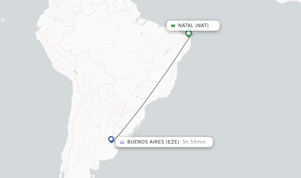 Flights from Natal to Buenos Aires route map