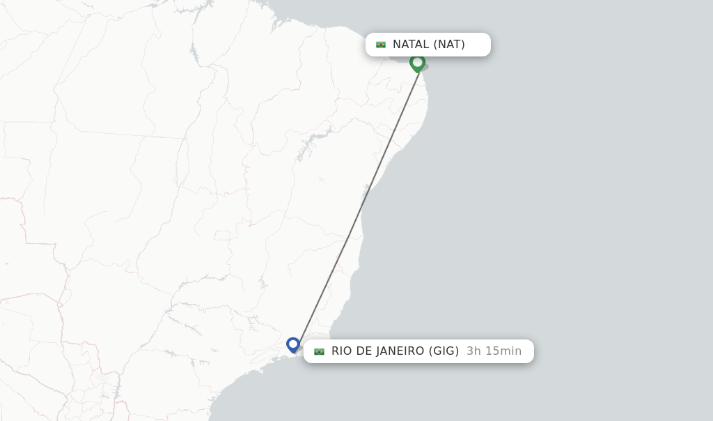 Flights from Natal to Rio De Janeiro route map