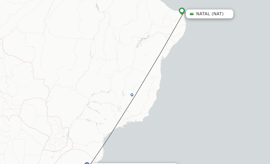 Flights from Natal to Porto Alegre route map