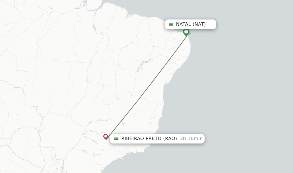 Flights from Natal to Ribeirao Preto route map