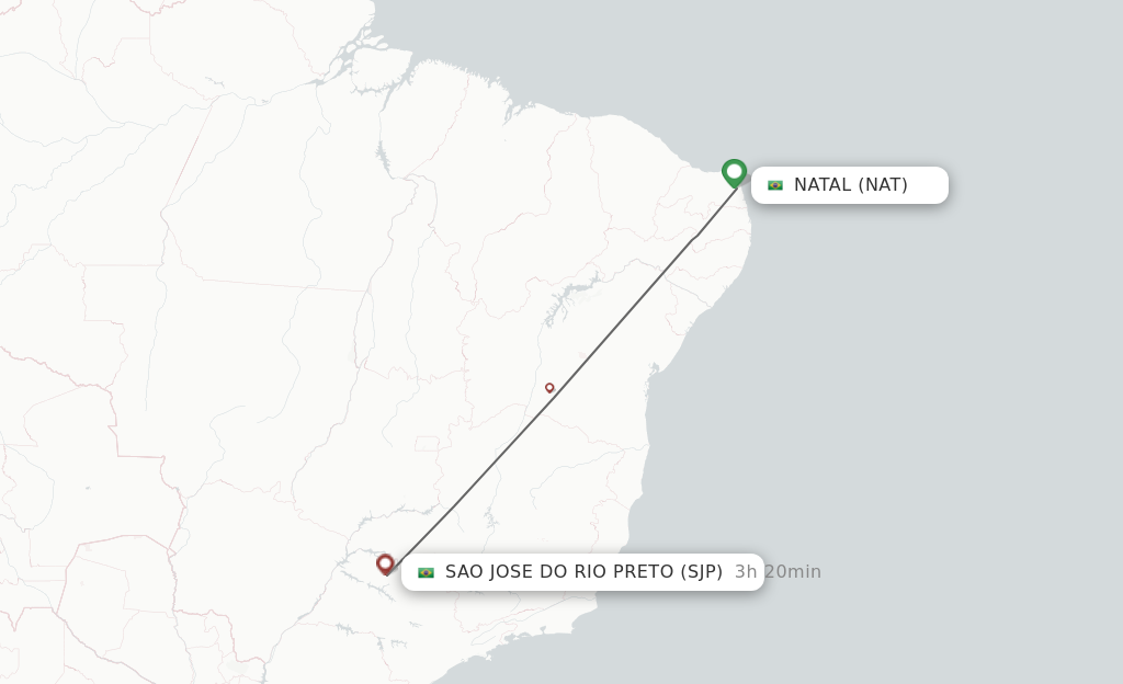 Flights from Natal to Sao Jose Do Rio Preto route map