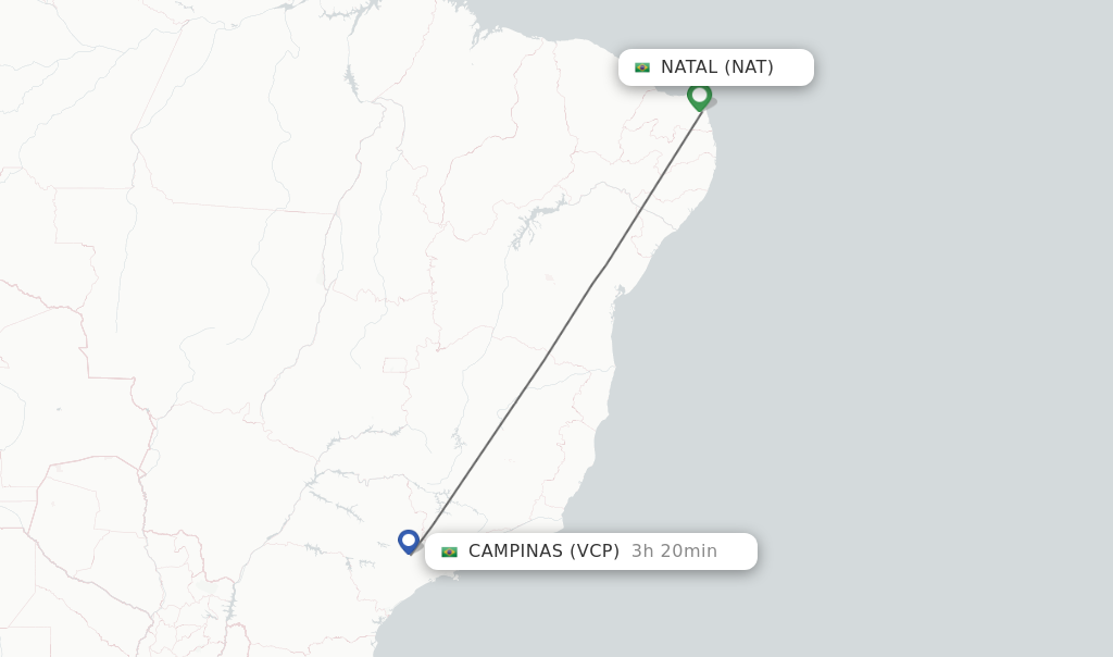 Flights from Natal to Campinas route map