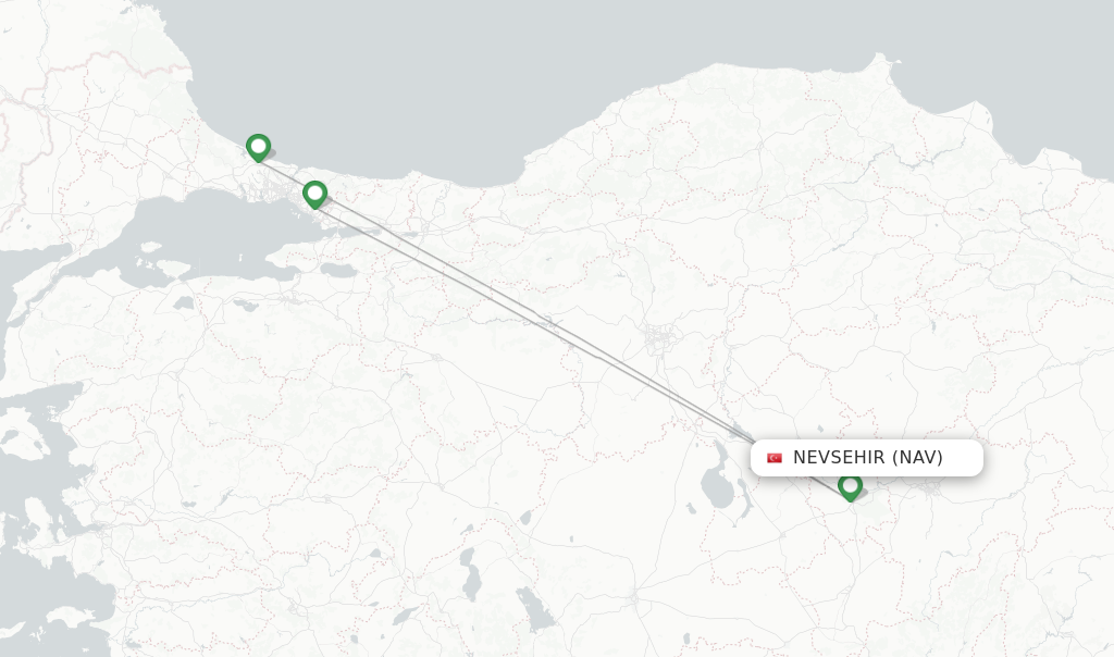 Route map with flights from Nevsehir with Turkish Airlines