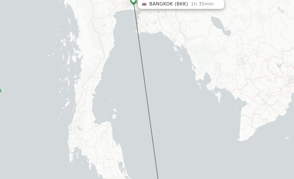 Flights from Narathiwat to Bangkok route map