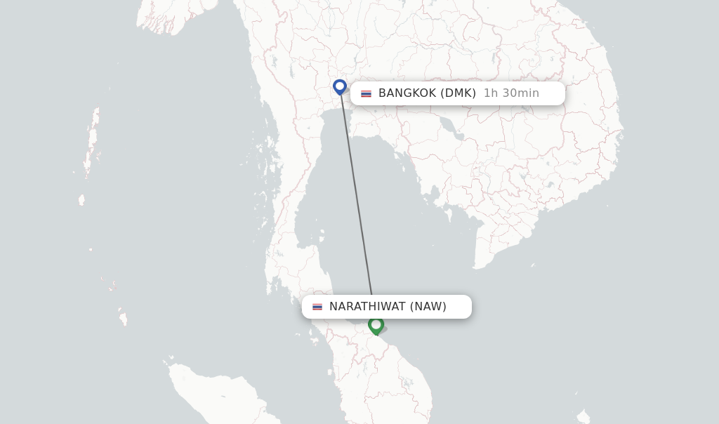 Flights from Narathiwat to Bangkok route map