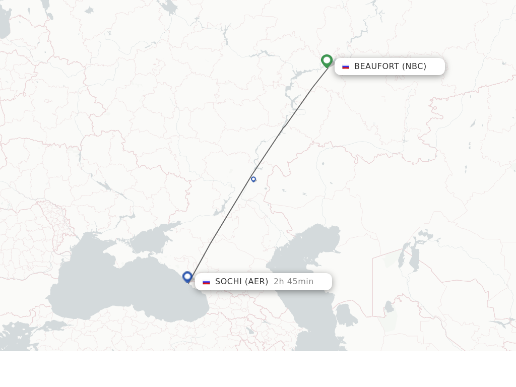 Flights from Beaufort to Sochi route map