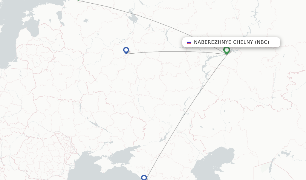 Route map with flights from Naberezhnye Chelny with Pobeda