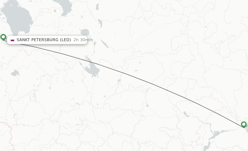 Flights from Naberezhnye Chelny to Saint Petersburg route map