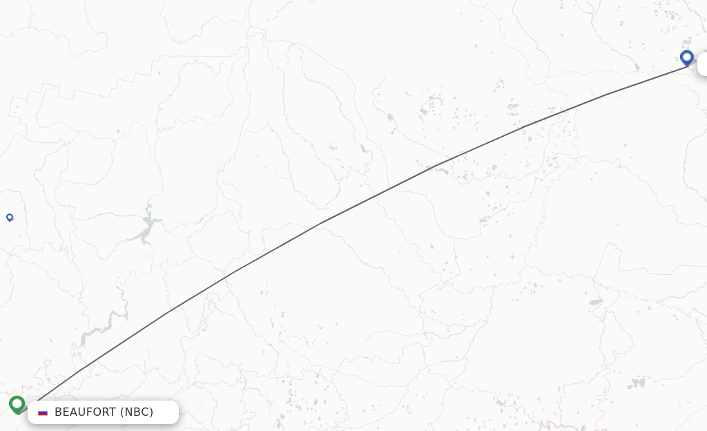 Flights from Naberezhnye Chelny to Surgut route map