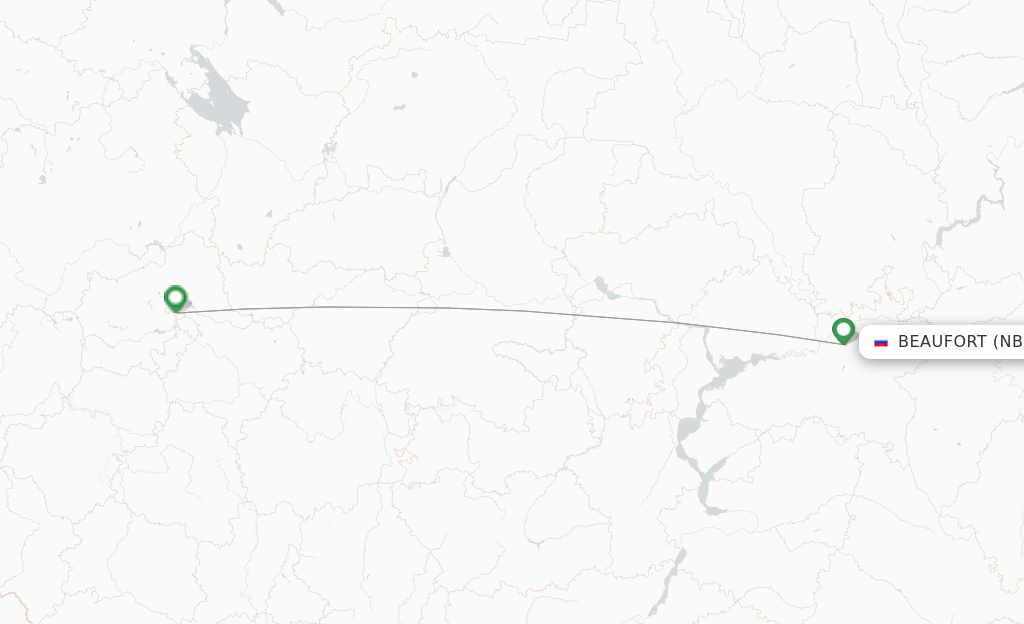 Route map with flights from Beaufort with Aeroflot