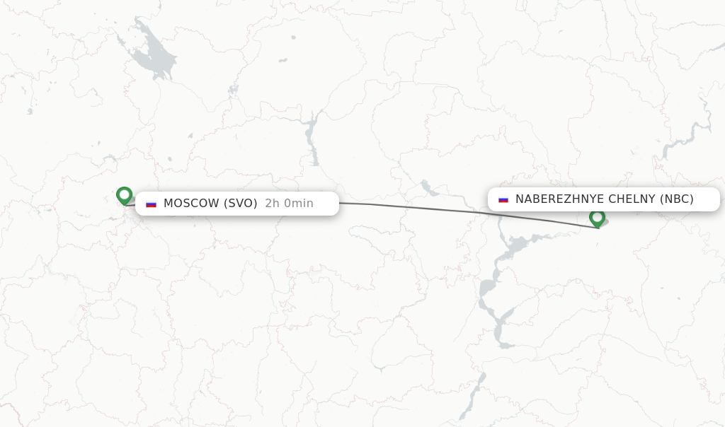 Flights from Naberezhnye Chelny to Moscow route map