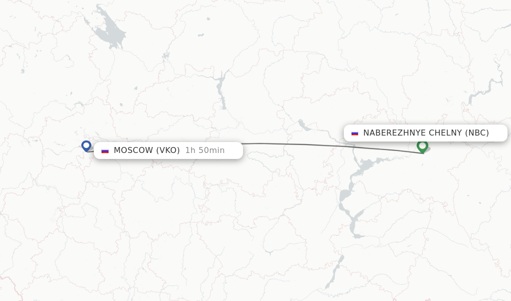 Flights from Naberezhnye Chelny to Moscow route map