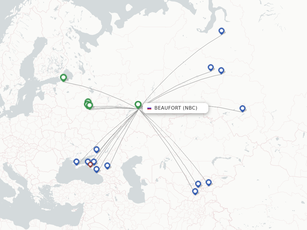 Flights from Beaufort to Tobolsk route map