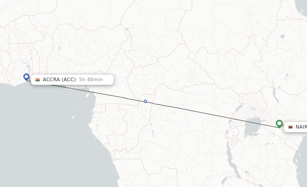Flights from Nairobi to Accra route map