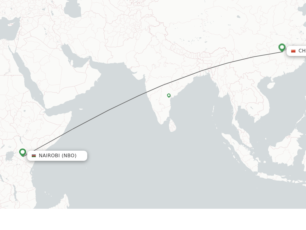 Flights from Nairobi to Changsha route map